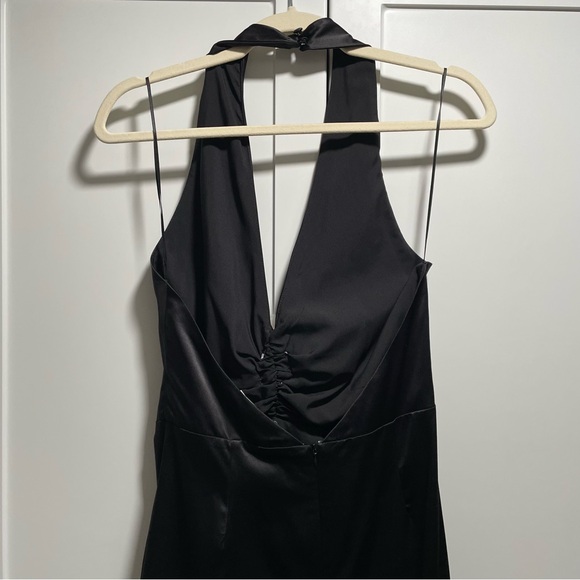 12th Tribe Pia Satin Rosette Full Length Halter Dress Black White Cream - Picture 7 of 15